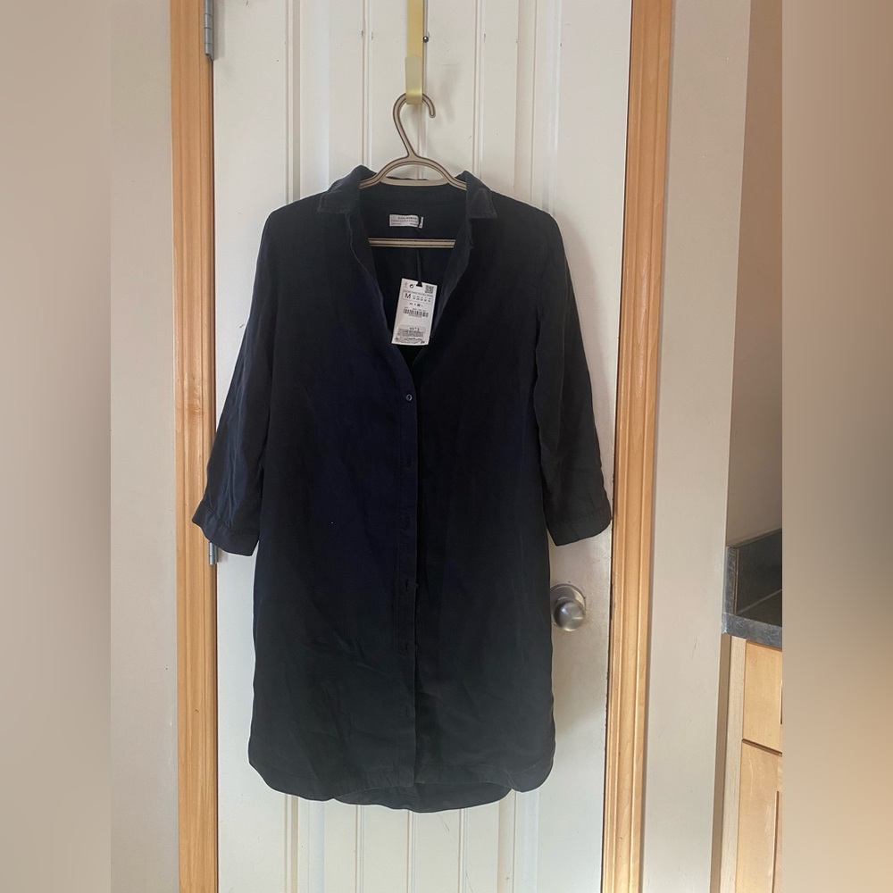 Zara Black Denim Shirt Dress